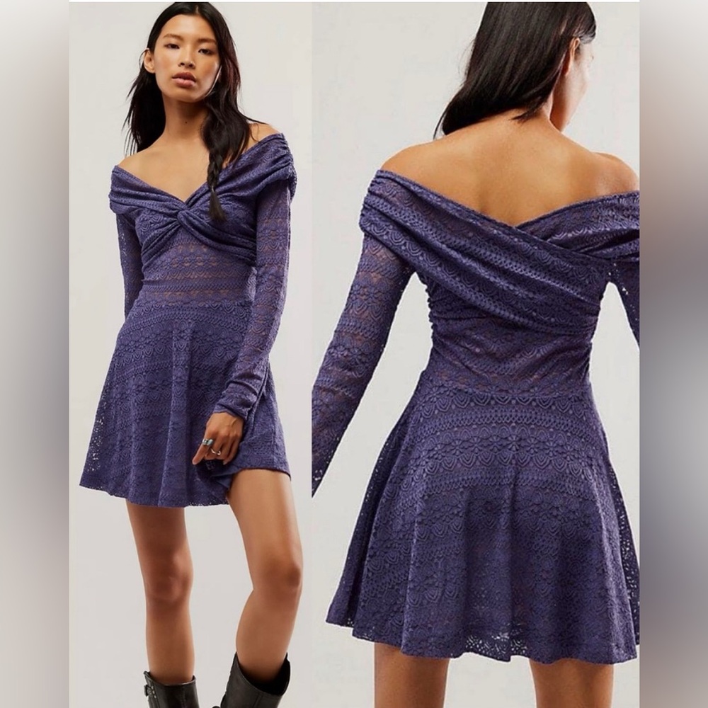 Free People Lila Lace Mini Dress in Purple